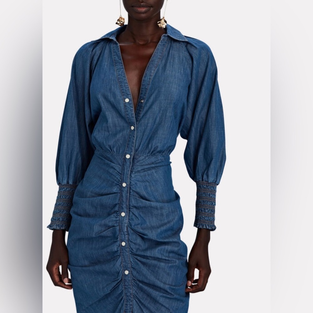 Veronica Beard Allie Ruched Chambray Minidress. Sz 8